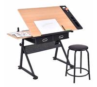 CUNTO Altezza regolabile scrivania per pittura artistica, scrivania per pittura artistica, inclinabile, con 2 cassetti e sgabello, per bambini, artisti e adulti (colore: stile 2)