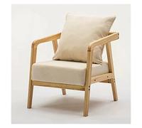 CUNTO - Poltrona con braccioli in lino, gambe in legno, ampi e comodi braccioli laterali, sedia da lettura moderna di metà secolo, schienale imbottito per soggiorno/camera da letto
