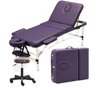 CUNTO Set di lettino da massaggio portatile e sgabello a sella, 3 sezioni, pieghevole, per spa, tatuaggi, terapia di bellezza, per massaggi domestici (viola)