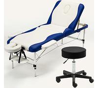 CUNTO Set di lettino per massaggi e bodybuilding per spa e bodybuilding, sgabello pieghevole, tavolo da salone di tatuaggi facciali, 3 sezioni pieghevole in alluminio (arancione) (bianco)
