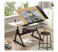 CUNTO Tavolo da disegno con stoccaggio, scrivania da arte inclinabile, regolabile in altezza, scrivania da disegno a pannello, per lavoro, studio, pittura, tavolo artigianale