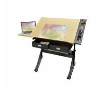 CUNTO Tavolo da disegno per artisti, scrivania per computer per casa e ufficio, tavolo da disegno regolabile con piano inclinabile, 2 cassetti/sgabello