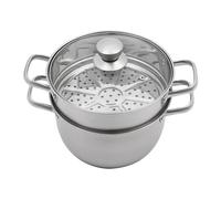 Cuocere a vapore in acciaio inox, 20 cm, set da 2 pezzi, fornelli a vapore e verdure con inserto a vapore e due manici, impilabili, coperchio in vetro per fornelli a gas, a induzione e in ceramica