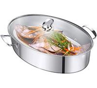Cuocipesce ovale in acciaio inox con griglia per cuocere a vapore e bollire, pentole ideali per pesce e zuppe