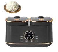 Cuociriso a Doppia Pentola, Pentola Elettrica Antiaderente da 2L+2l con Schermo Touch Intelligente, 12 Modalità di Cottura e Timer Preimpostato di 24 Ore per Porridge e Zuppe(Gray)