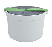 Cuociriso e Pasta a Microonde da 2 Litri - Set Fornello di Riso Con Coperchio, Cucchiaio, Colino e Pentola Fumante - Materiale PP per Alimenti (Verde)