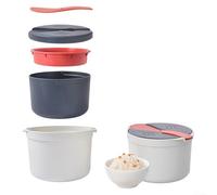 Cuociriso e pentola per cottura a vapore, contenitore multifunzione portatile per riso, pasta, verdure e zuppe, lavabile in lavastoviglie, strumento da cucina per ufficio, viaggi, casa, bianco, grigio