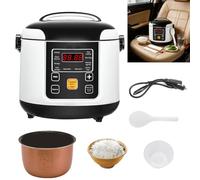 Cuociriso Per Auto, 12V/24V 200W Piccolo Cuociriso Portatile Per Cucinare Zuppa Di Riso E Porridge Funzione Di Prenotazione 24 Ore Funzione Di Mantenimento In Caldo Capacità 2L
