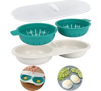 Cuocitore d’Uova per Microonde, Doppio Contenitore Antiaderente in Plastica Alimentare, Design Portatile con Coperchio - Ideale per Cottura a Vapore Rapida e Senza Grassi, Colore Blu