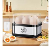 Cuociuova Elettrico in Acciaio Inox, Fornello per Uova per 1-6 Uova, 200 W, Avvio One-Touch, Funzione di Mantenimento in Caldo, Senza BPA con controllo della temperatura PTC, misurino incluso
