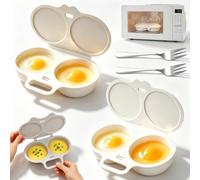 Cuociuova for microonde con capacità di 2 uova, con coperchio e manico | Contenitore for uova in camicia in plastica, macchina for la colazione for la cucina domestica(White+gray)