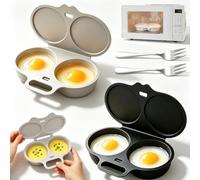 Cuociuova for microonde con capacità di 2 uova, con coperchio e manico | Contenitore for uova in camicia in plastica, macchina for la colazione for la cucina domestica(Black+gray)