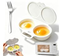 Cuociuova for microonde con capacità di 2 uova, con coperchio e manico | Contenitore for uova in camicia in plastica, macchina for la colazione for la cucina domestica(White)