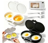 Cuociuova for microonde con capacità di 2 uova, con coperchio e manico | Contenitore for uova in camicia in plastica, macchina for la colazione for la cucina domestica(White+black)