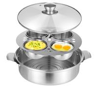Cuociuova in acciaio inox 9.4 con vapore, 4 tazze in camicia, perfetto per piano cottura e cottura a induzione, riscaldamento uniforme, ideale per uova sode e zuppe