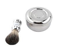 CUOFYUNL Ciotola per tazza di sapone barba in lega con coperchio Manico in argento Spazzola per capelli in tasso sintetico Kit di strumenti per rasatura uomo