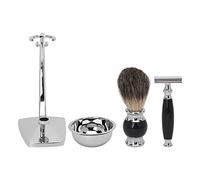 CUOFYUNL Kit di spazzole per barba e sapone 4 in 1 Porta spazzole per ciotola Trimmer Kit di spazzole per barba bagnata in lega per uomo