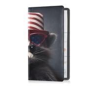 Cuoio Pu Registrazione e Assicurazione Titolare di Carta Uomini Donne Glove Box Organizzare per Documenti, Carte, Licenza A Bespectacled Raccoon Head Independence Day La Bandiera Americana in Sfondo,