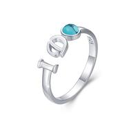 CUOKA MIRACLE Anello da donna con pietra di luna, in argento Sterling 925, con pietra di luna sintetica arcobaleno, per donna, anello aperto, regolabile, per mamma e fidanzata, Argento, Turchese
