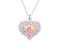 CUOKA MIRACLE Collana con ali d'angelo, a forma di cuore, opale, in argento 925, con angelo custode, con ciondolo a forma di ali d'angelo, con opale, idea regalo per donne, fidanzata, mamma, figlia,