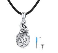 CUOKA MIRACLE Collana con urna per ceneri in argento Sterling con ciondolo a forma di teschio commemorativo per cremazione, Wolf, Argento sterling, Non pietra preziosa