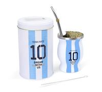 Cuopru Set di tazze Yerba Mate originale, include zucca argentina Captain No.10 Mate e Yerbero (contenitore per il tè), Bombilla (paglia), spazzola per la pulizia