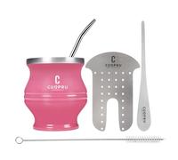 Cuopru Set Tazza Yerba Mate e Bombilla - Tazza Moderna, Set di Spazzole, Cannucce e Spazzola per la Pulizia (Rosa Rosso)