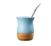Cuopru Tazza Yerba Mate in ceramica da 226,8 g con base in legno originale, include zucca Mate, cannuccia Bombilla e spazzola per la pulizia, perfetta per Yerba Mate tradizionale e tazza in stile