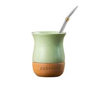 Cuopru Tazza Yerba Mate in ceramica da 236,8 ml, con base in legno originale, include zucca Mate, cannuccia Bombilla e spazzola per la pulizia, perfetta per Yerba Mate tradizionale e tazza in stile