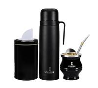 Cuopru Yerba Mate Kit Premium in acciaio inox, zucca, bottiglia isolata da 960 ml, contenitore, bombilla, spazzola per la pulizia, set filtro per tè, nero opaco