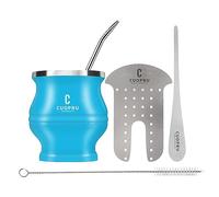 Cuopru Yerba Mate - Set di bicchieri moderni in acciaio inox, 180 ml, con cannuccia Bombilla, spazzola per la pulizia, colore: blu
