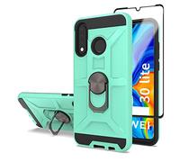 Cuoqing Cover Huawei P30 Lite con Pellicola, Antiurto Protezione Silicone con Kickstand Custodia