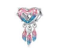 Cuore - a Forma di Viola - Blu Gradiente Perline Fascino, 925 Argento Sterling Charm Braccialetto Accessorio, Compatibile con Braccialetto Pandora Collana
