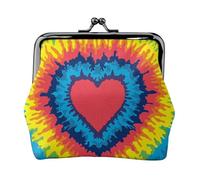 Cuore Amore Arcobaleno Tie-Dye,Portamonete in pelle PU, piccoli portafogli, astuccio per spiccioli con fibbia a scatto