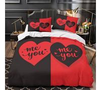 Cuore-amore-coppia copripiumino Set di 3 Pezzi ultra stampa 3D con federa per cuscini con cerniera arte in stile scritto a mano Set Di Copripiumino for ragazzi e adolescenti Single（135x200cm）