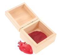 Cuore anatomico finto in resina in scatola di legno beige con coperchio | Scatola regalo scherzo, per Halloween e San Valentino, per casa e incontri tra amici, finitura grezza