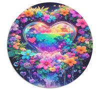Cuore Arcobaleno Puzzle per Adulti Rotondo 1000 Pezzi Fiori Fantasia