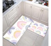 Cuore Arcobaleno Set Di 2 Tappeti Da Cucina, Stile Boemo Antiscivolo Assorbente Per Acqua E Olio Zerbino Per Cucina Antipolvere Per Interni - 50x80+50x150cm