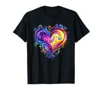 Cuore Arcobaleno Vibrante Love Pride Romantico Maglietta