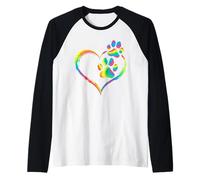 Cuore arcobaleno zampa stampa colorato amore Maglia con Maniche Raglan