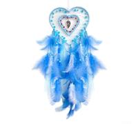 Cuore artigianale per acchiappasogni 58 cm con piume, decorazione cava per camera da letto, ornamento bohémien per sogni d'oro e decorazione della cameretta (blu)
