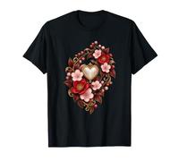Cuore Avorio con Fiori di ciliegio Petali Rosa Rossi e pergamene Maglietta