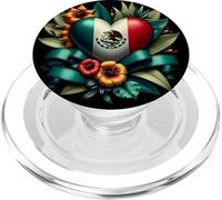 Cuore bandiera messicana con fiori e foglie PopSockets PopGrip per MagSafe