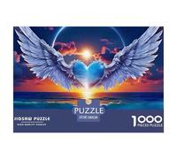 Cuore blu alato tramonto oceano Puzzle 1000 Pezzi Carta per Adulti Gioco di Puzzle 1000 Pezzi Relax Decorazione Regalo Concentrazione 38x26cm/1000pcs 38x26cm/1000pcs