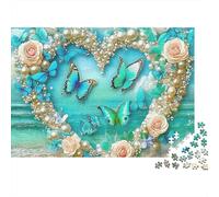 Cuore Blu Farfalla Puzzle 1000 Pezzi Puzzle per Adulti Perla Rosa Puzzle per Famiglia Relax 52x38cm/1000pcs