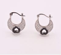 Cuore & Borsa Trasparente Bianco & Nero Zirconi Cerchio Orecchini Vero Argento