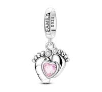Cuore Ciondolo Charm Bracciale Donna Argento 925 Impronta Neonato Confezione Regalo Inclusa Regalo per Battesimo Madre e Figlia Famiglia