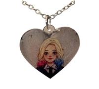Cuore Ciondolo Compatibile con Enid Addams Colori Bianco e Nero Catenina Acciaio Inossidabile Magia Fantasy Hallowen Nevermore Mano Gadget Accessori Idea Regalo Uomo Donna Bambina