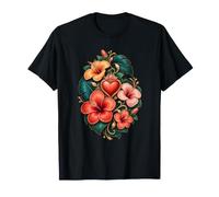Cuore con Corona di Petali e Fiori di Ibisco Tropicale Maglietta