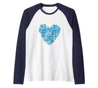 Cuore con Fiore nontiscordardime - Simbolo d'Amore Floreale Blu Maglia con Maniche Raglan